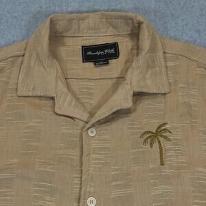 Brooklyn Cloth Mens Button Up Palm Tree Short Sleeve Shirt Medium M Boho Tan NWT